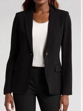 Theory Black Blazer Size 14 Tailored Single Button Jacket Workwear Like New